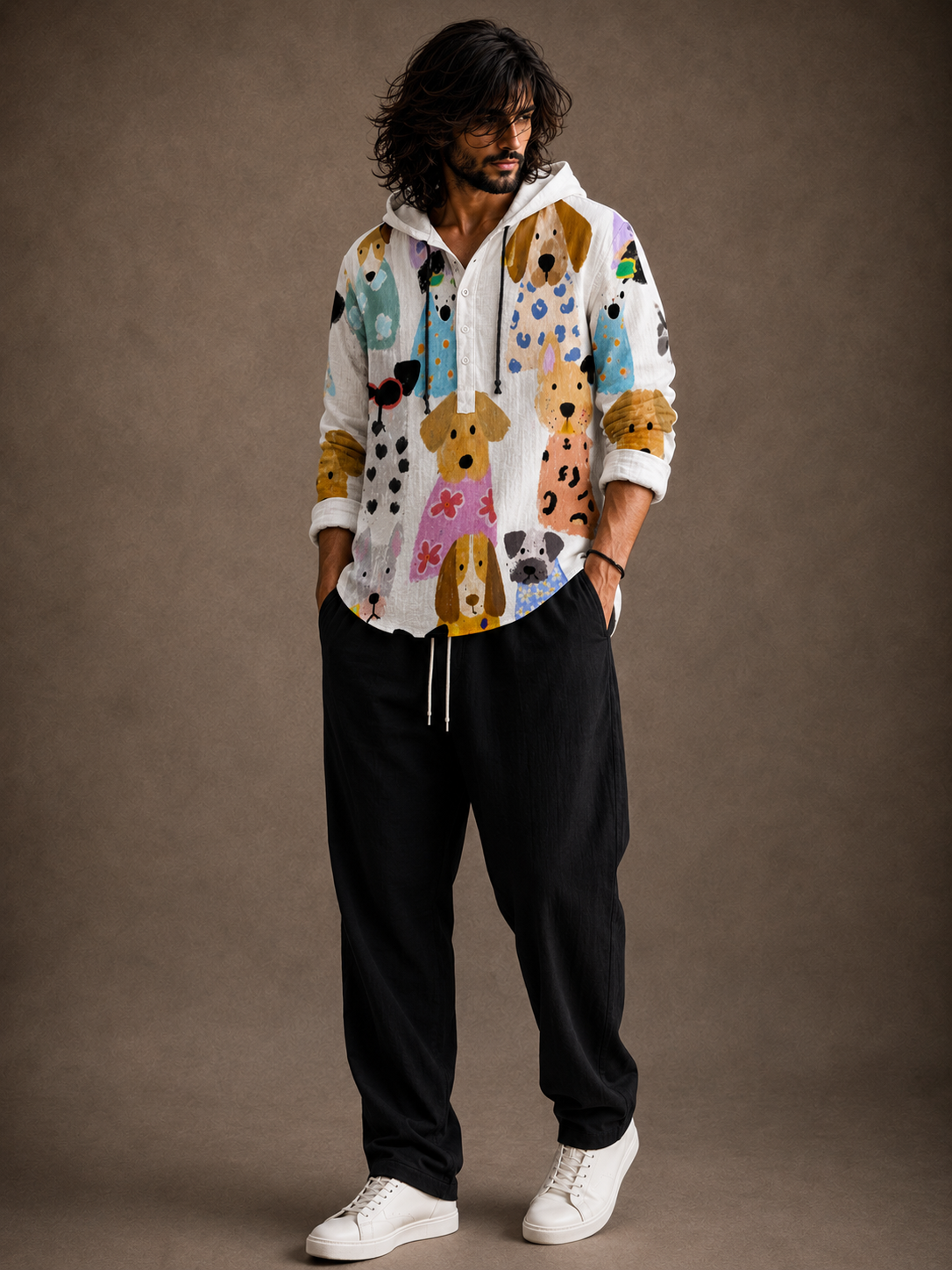 Premium Dog Print Hooded Shirt – Colorful Full Sleeve Casual Overshirt