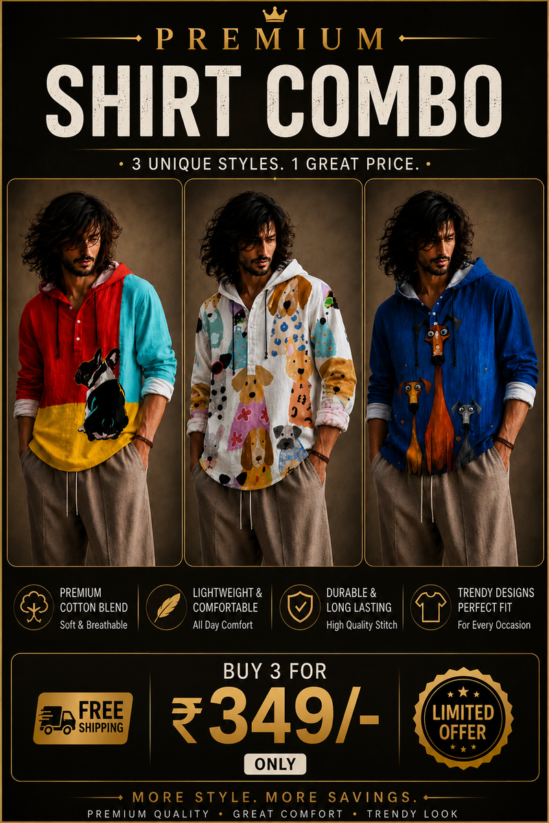 Premium 3 Shirt Combo – Graphic Hooded Full Sleeve Shirts