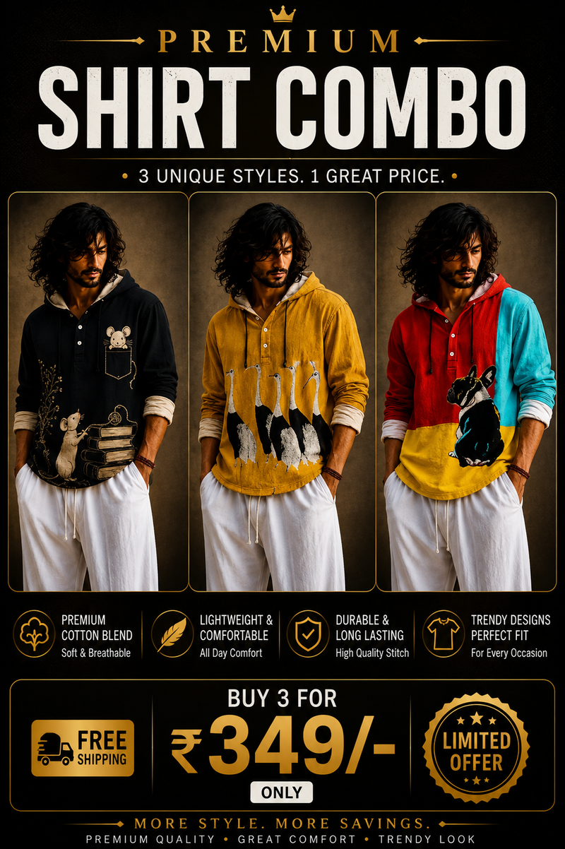 Premium Artistic Printed Hooded Shirt – Lightweight Full Sleeve Casual Wear