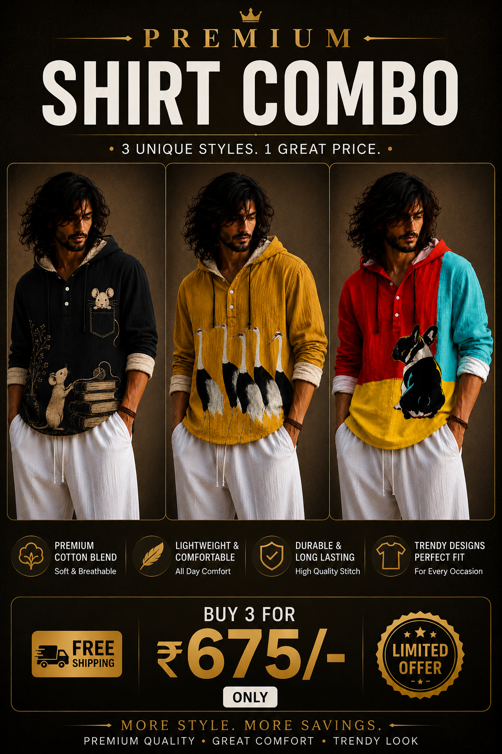 Premium Artistic Printed Hooded Shirt – Lightweight Full Sleeve Casual Wear
