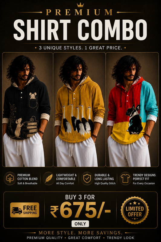 Premium Artistic Printed Hooded Shirt – Lightweight Full Sleeve Casual Wear