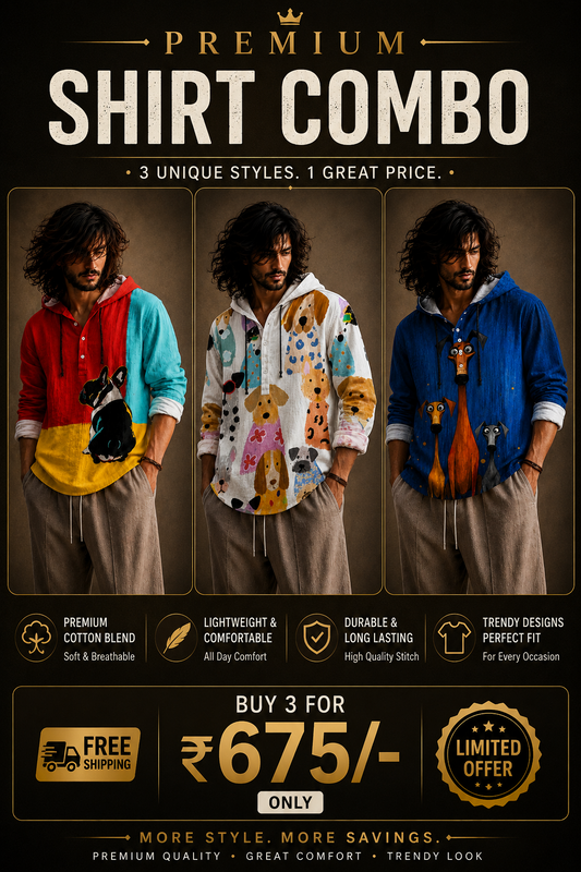 Premium 3 Shirt Combo – Graphic Hooded Full Sleeve Shirts
