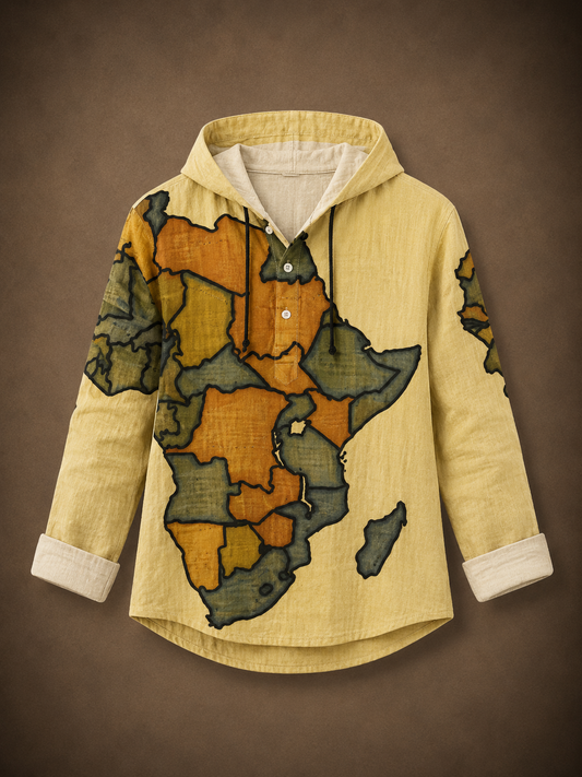 Premium Map Graphic Hooded Shirt – Artistic Full Sleeve Casual Overshirt