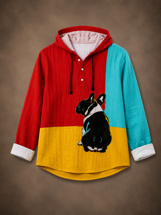Premium Cat Graphic Hooded Shirt – Color Block Full Sleeve Casual Overshirt
