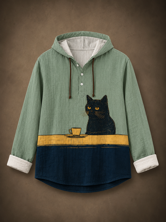 Premium Cat Graphic Hooded Shirt – Casual Full Sleeve Overshirt