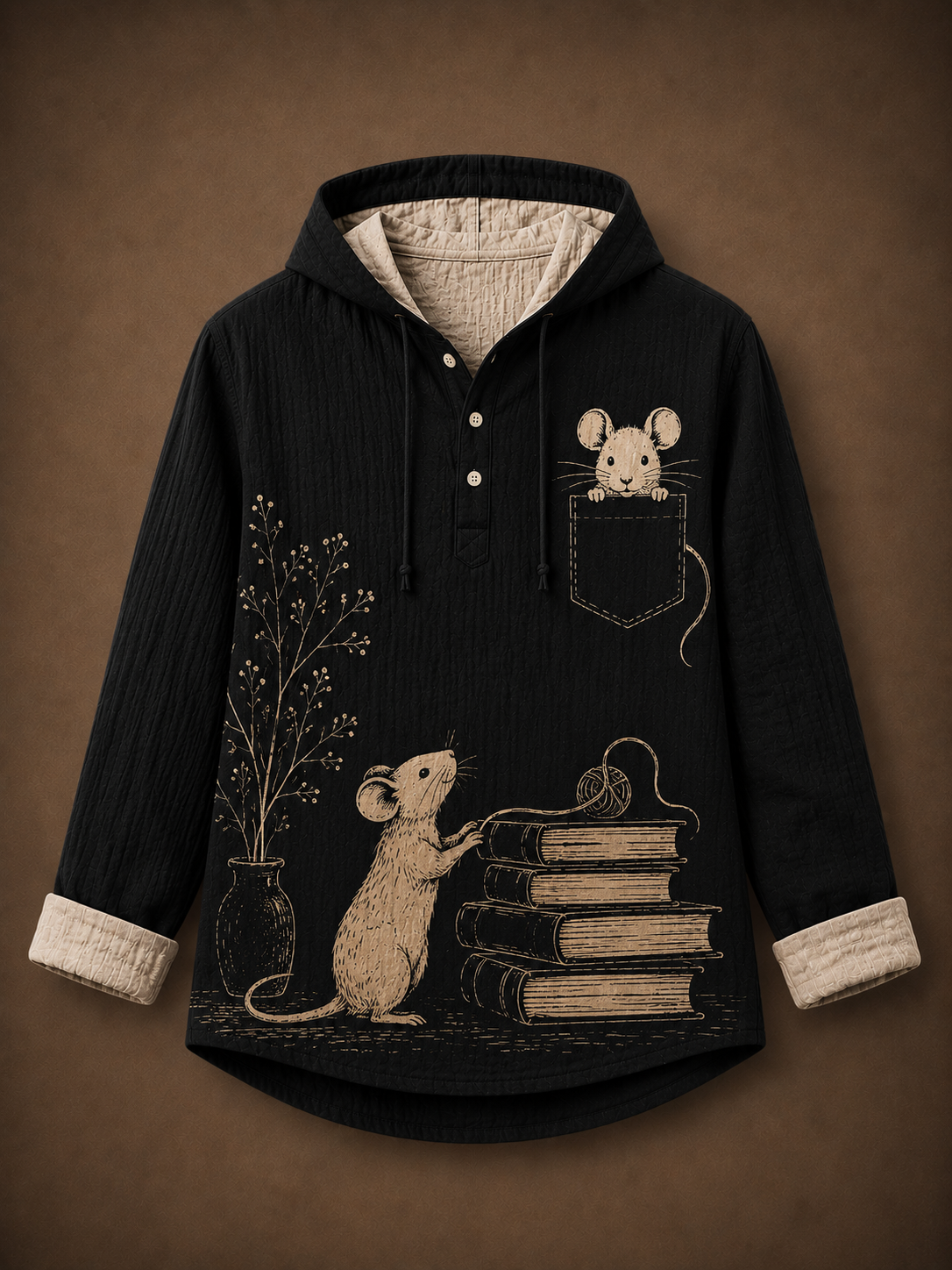 Premium Mouse Graphic Hooded Shirt – Artistic Full Sleeve Casual Overshirt
