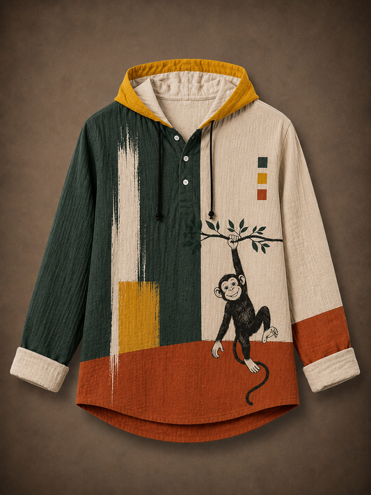 Premium Monkey Graphic Hooded Shirt – Artistic Full Sleeve Casual Overshirt