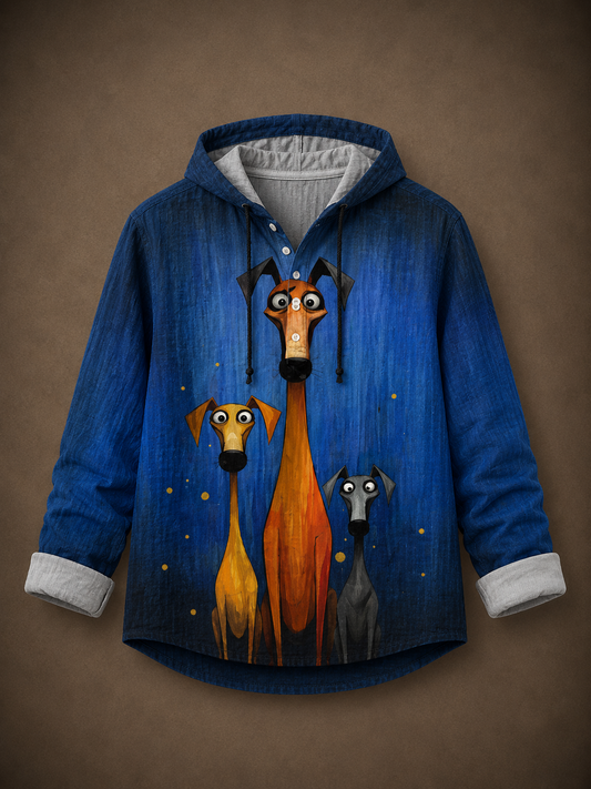 Premium Dog Graphic Hooded Shirt – Artistic Full Sleeve Casual Overshirt
