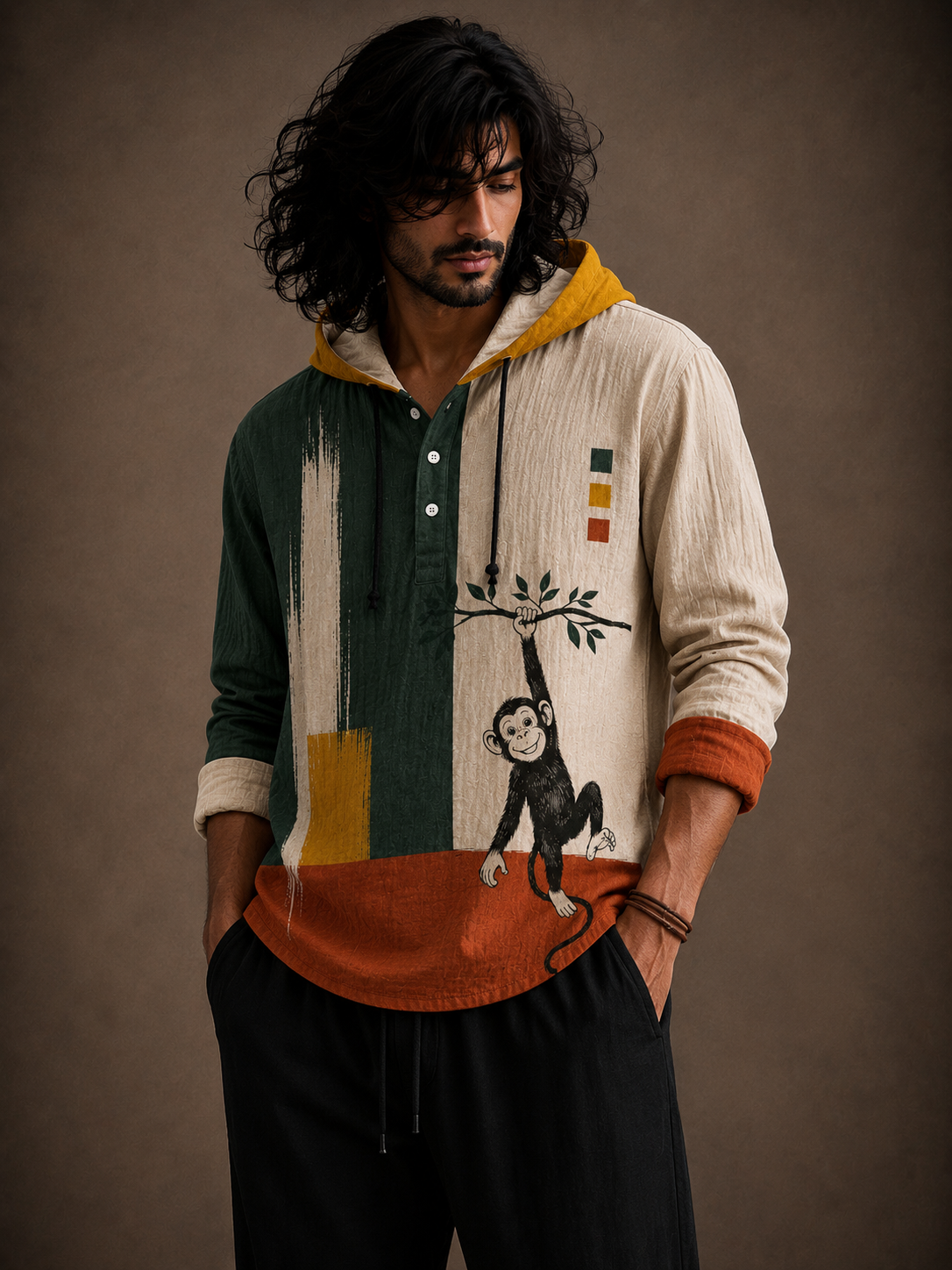 Premium Monkey Graphic Hooded Shirt – Artistic Full Sleeve Casual Overshirt