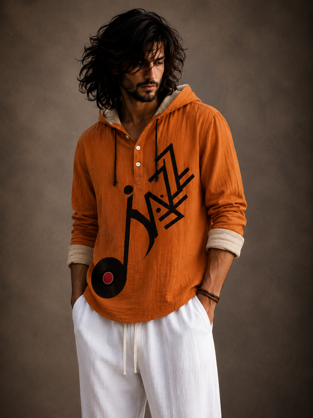 Premium Music Graphic Hooded Shirt – Artistic Full Sleeve Casual Overshirt