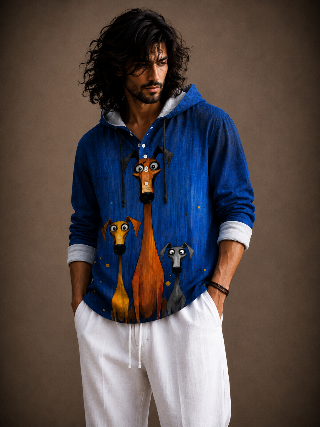 Premium Dog Graphic Hooded Shirt – Artistic Full Sleeve Casual Overshirt