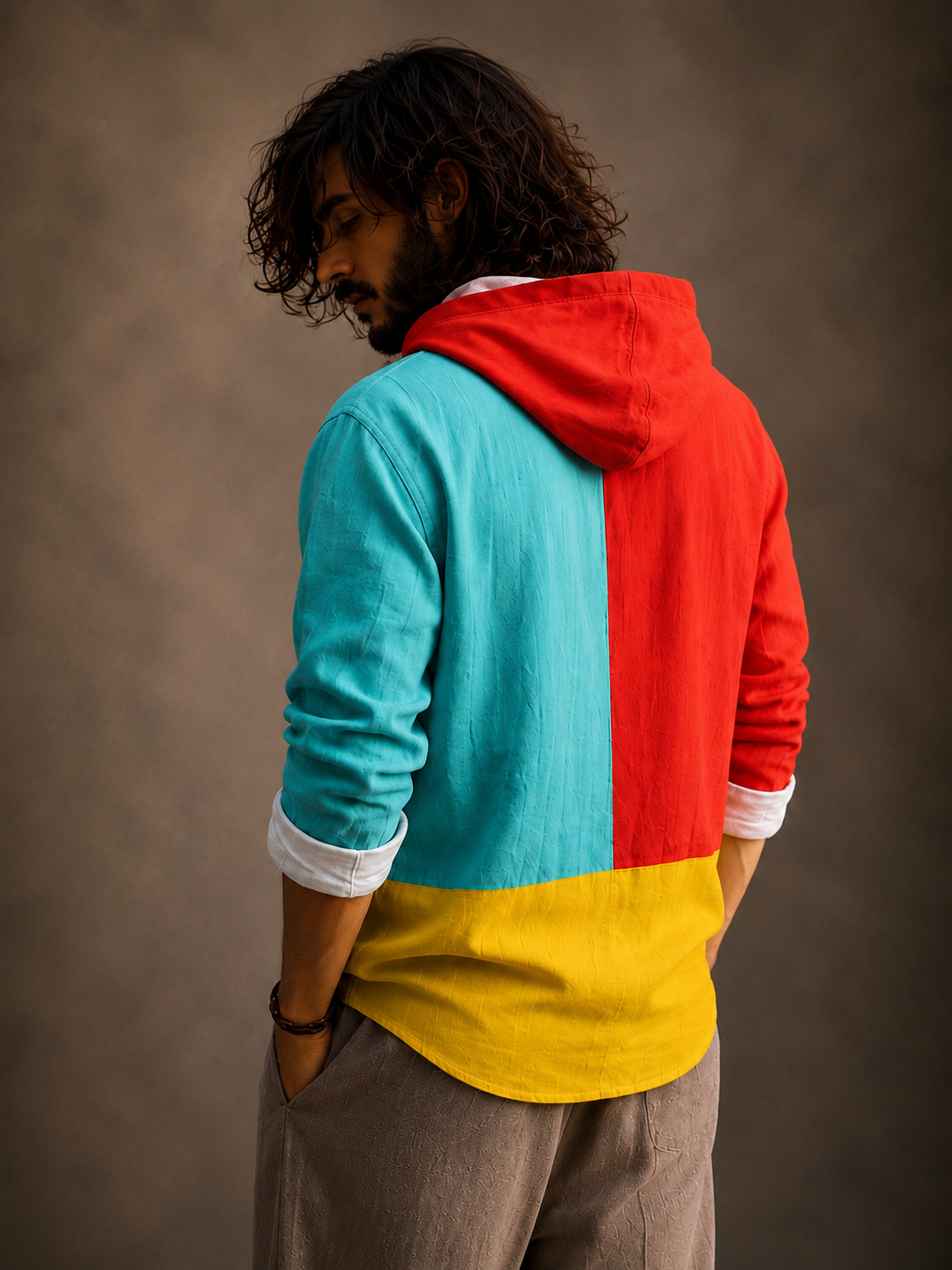 Premium Cat Graphic Hooded Shirt – Color Block Full Sleeve Casual Overshirt