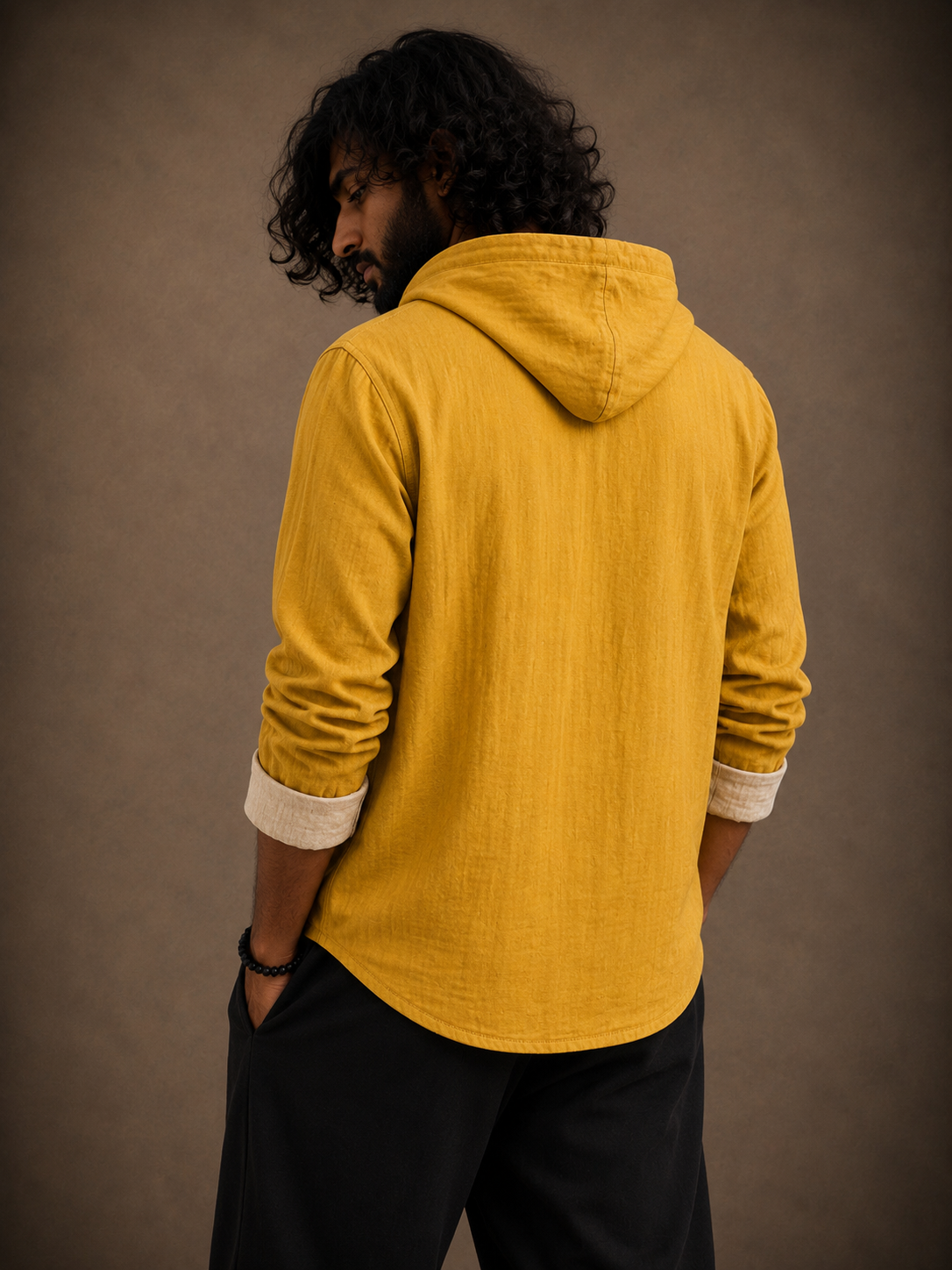 Premium Crane Graphic Hooded Shirt – Artistic Full Sleeve Casual Shirt