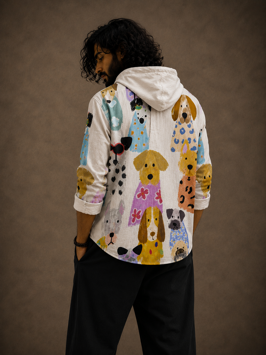 Premium Dog Print Hooded Shirt – Colorful Full Sleeve Casual Overshirt
