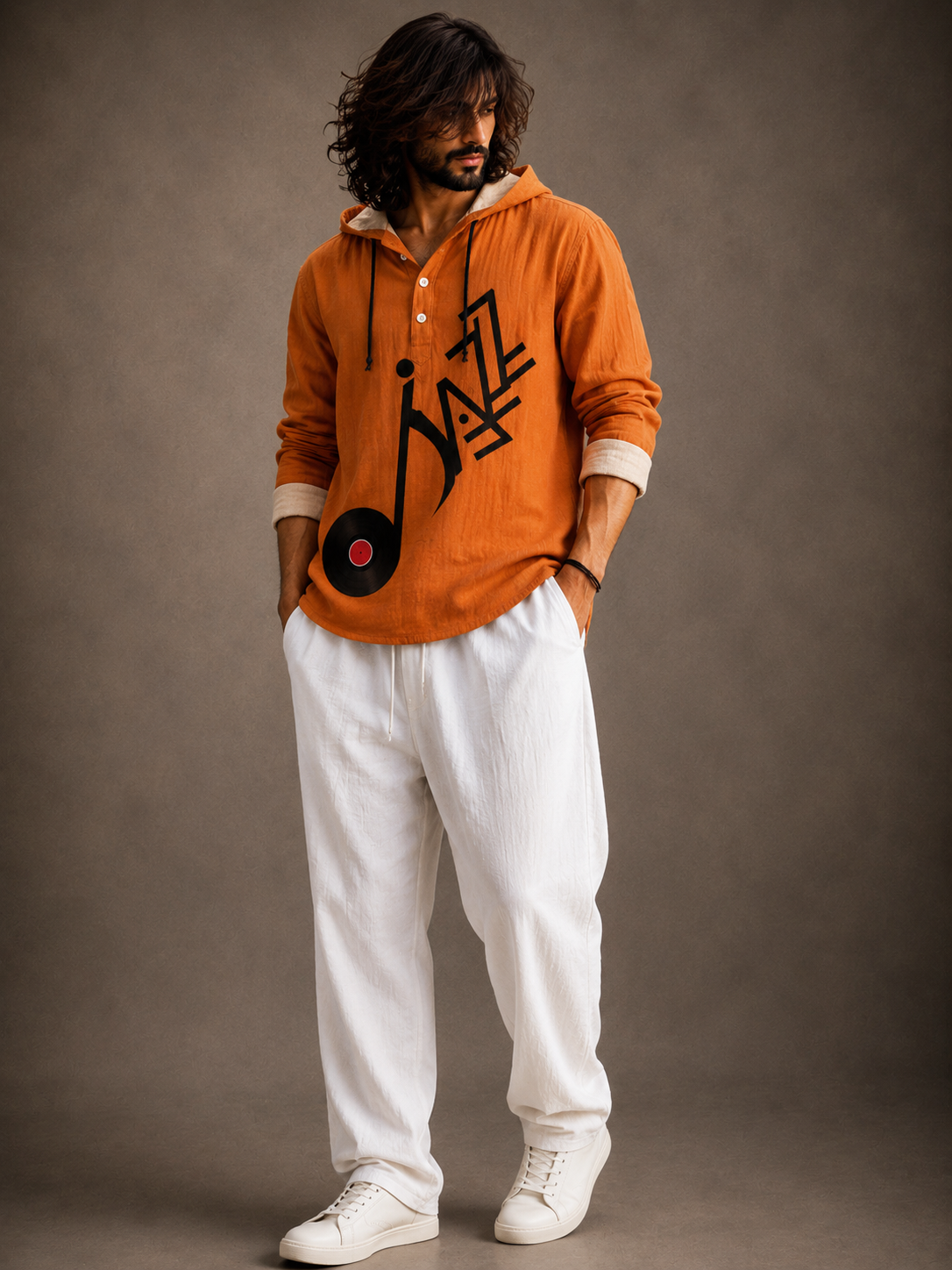 Premium Music Graphic Hooded Shirt – Artistic Full Sleeve Casual Overshirt